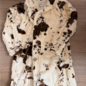 Maeve Cream and Brown Faux Fur Coat